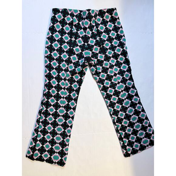 Maeve ANTHROPOLOGIE The Margot Kick Flare Crop Pants S Green Pink Geometric - Picture 3 of 9